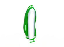 Load image into Gallery viewer, Light Green Varsity Letterman Jacket with White Sleeves - Shearling leather