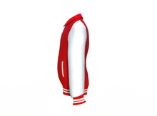 Load image into Gallery viewer, Red Varsity Letterman Jacket with White Sleeves - Shearling leather