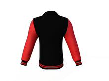 Load image into Gallery viewer, Black Varsity Letterman Jacket with Red Sleeves - Shearling leather