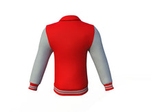 Load image into Gallery viewer, Red Varsity Letterman Jacket with Grey Sleeves - Shearling leather