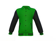 Load image into Gallery viewer, Dark Green Varsity Letterman Jacket with Black Sleeves - Shearling leather