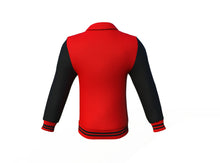 Load image into Gallery viewer, Red Varsity Letterman Jacket with Black Sleeves - Shearling leather