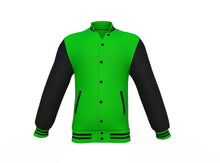 Load image into Gallery viewer, Light Green Varsity Letterman Jacket with Black Sleeves - Shearling leather