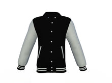 Load image into Gallery viewer, Black Varsity Letterman Jacket with Grey Sleeves - Shearling leather