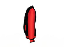 Load image into Gallery viewer, Black Varsity Letterman Jacket with Red Sleeves - Shearling leather