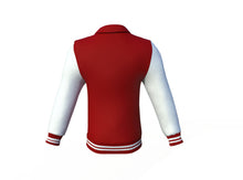 Load image into Gallery viewer, Maroon Varsity Letterman Jacket with White Sleeves - Shearling leather