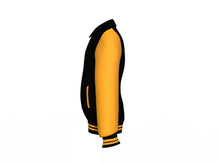 Load image into Gallery viewer, Black Varsity Letterman Jacket with Gold Sleeves - Shearling leather