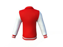 Load image into Gallery viewer, Red Varsity Letterman Jacket with White Sleeves - Shearling leather