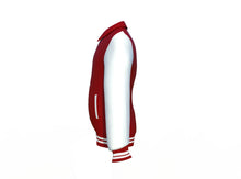 Load image into Gallery viewer, Maroon Varsity Letterman Jacket with White Sleeves - Shearling leather