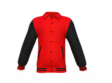 Load image into Gallery viewer, Red Varsity Letterman Jacket with Black Sleeves - Shearling leather