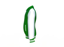 Load image into Gallery viewer, Dark Green Varsity Letterman Jacket with White Sleeves - Shearling leather
