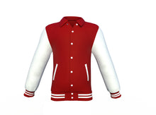 Load image into Gallery viewer, Maroon Varsity Letterman Jacket with White Sleeves - Shearling leather