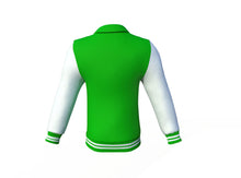 Load image into Gallery viewer, Light Green Varsity Letterman Jacket with White Sleeves - Shearling leather