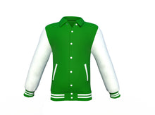 Load image into Gallery viewer, Dark Green Varsity Letterman Jacket with White Sleeves - Shearling leather