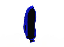 Load image into Gallery viewer, Blue Varsity Letterman Jacket with Black Sleeves - Shearling leather
