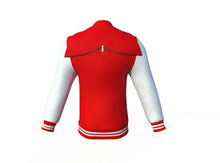 Load image into Gallery viewer, Red Varsity Letterman Jacket with White Sleeves - Shearling leather