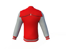 Load image into Gallery viewer, Red Varsity Letterman Jacket with Grey Sleeves - Shearling leather