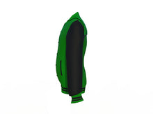 Load image into Gallery viewer, Dark Green Varsity Letterman Jacket with Black Sleeves - Shearling leather