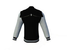 Load image into Gallery viewer, Black Varsity Letterman Jacket with Grey Sleeves - Shearling leather