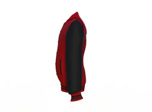 Load image into Gallery viewer, Maroon Varsity Letterman Jacket with Black Sleeves - Shearling leather