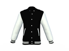 Load image into Gallery viewer, Black Varsity Letterman Jacket with White Sleeves - Shearling leather