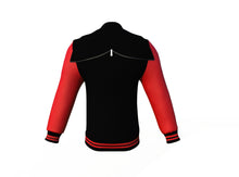 Load image into Gallery viewer, Black Varsity Letterman Jacket with Red Sleeves - Shearling leather