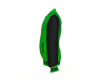 Load image into Gallery viewer, Light Green Varsity Letterman Jacket with Black Sleeves - Shearling leather