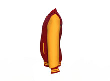Load image into Gallery viewer, Maroon Varsity Letterman Jacket with Gold Sleeves - Shearling leather