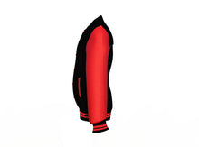 Load image into Gallery viewer, Black Varsity Letterman Jacket with Red Sleeves - Shearling leather