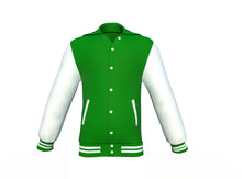 Load image into Gallery viewer, Dark Green Varsity Letterman Jacket with White Sleeves - Shearling leather