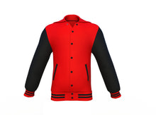 Load image into Gallery viewer, Red Varsity Letterman Jacket with Black Sleeves - Shearling leather