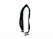 Load image into Gallery viewer, Black Varsity Letterman Jacket with White Sleeves - Shearling leather