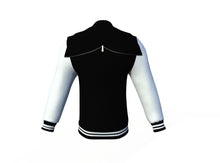 Load image into Gallery viewer, Black Varsity Letterman Jacket with White Sleeves - Shearling leather
