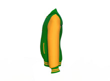 Load image into Gallery viewer, Dark Green Varsity Letterman Jacket with Gold Sleeves - Shearling leather