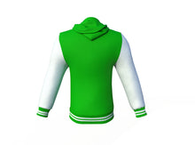 Load image into Gallery viewer, Light Green Varsity Letterman Jacket with White Sleeves - Shearling leather