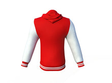 Load image into Gallery viewer, Red Varsity Letterman Jacket with White Sleeves - Shearling leather
