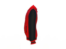 Load image into Gallery viewer, Red Varsity Letterman Jacket with Black Sleeves - Shearling leather