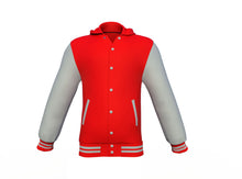 Load image into Gallery viewer, Red Varsity Letterman Jacket with Grey Sleeves - Shearling leather