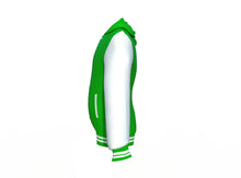 Load image into Gallery viewer, Light Green Varsity Letterman Jacket with White Sleeves - Shearling leather