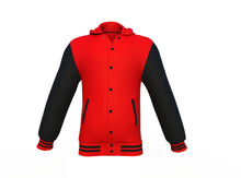 Load image into Gallery viewer, Red Varsity Letterman Jacket with Black Sleeves - Shearling leather