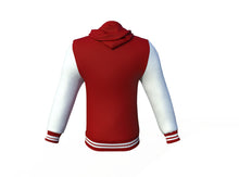 Load image into Gallery viewer, Maroon Varsity Letterman Jacket with White Sleeves - Shearling leather