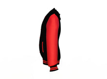 Load image into Gallery viewer, Black Varsity Letterman Jacket with Red Sleeves - Shearling leather