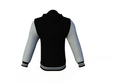 Load image into Gallery viewer, Black Varsity Letterman Jacket with Grey Sleeves - Shearling leather