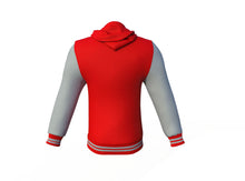 Load image into Gallery viewer, Red Varsity Letterman Jacket with Grey Sleeves - Shearling leather