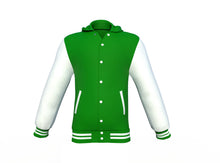 Load image into Gallery viewer, Dark Green Varsity Letterman Jacket with White Sleeves - Shearling leather