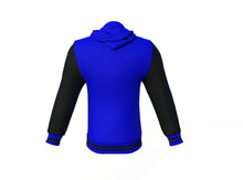 Load image into Gallery viewer, Blue Varsity Letterman Jacket with Black Sleeves - Shearling leather