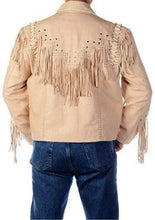 Load image into Gallery viewer, Western Men 1980' Cowboy Cream Color Fringe Jacket - Shearling leather
