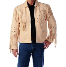 Load image into Gallery viewer, Western Men 1980' Cowboy Cream Color Fringe Jacket - Shearling leather