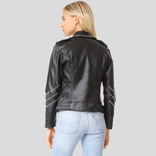 Load image into Gallery viewer, Dani Black Studded Leather Jacket - Shearling leather