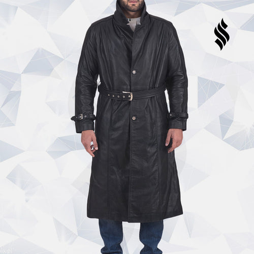 Daniel Black Leather Trench Coat - Shearling leather